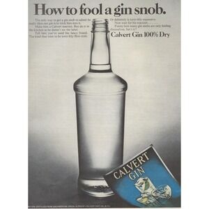 1969 Calvert Gin 100% Dry Vintage Print Ad Lounge Bar Decor Art Print Ad 1969